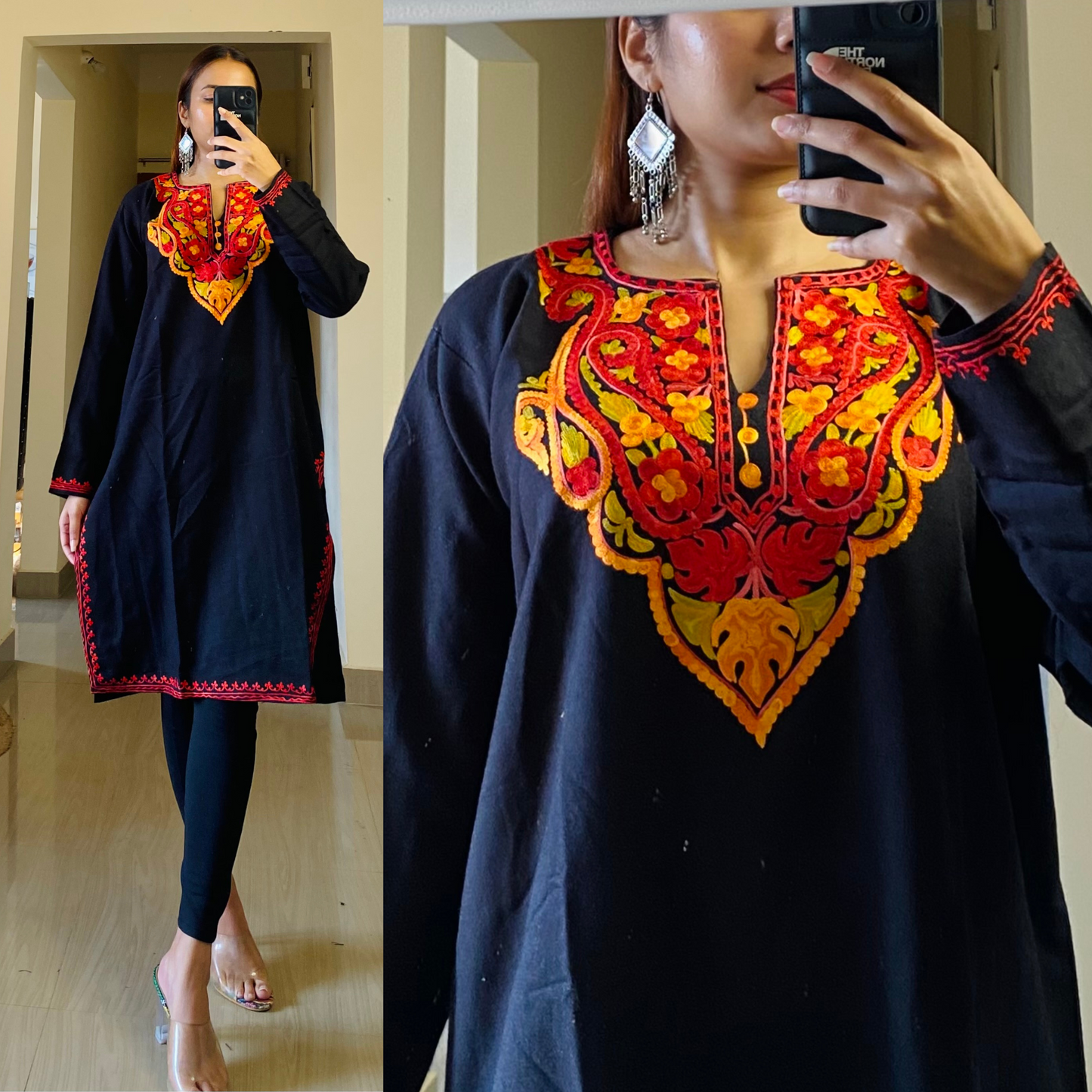 Gauhar Woollen Kashmiri Kurti-Black