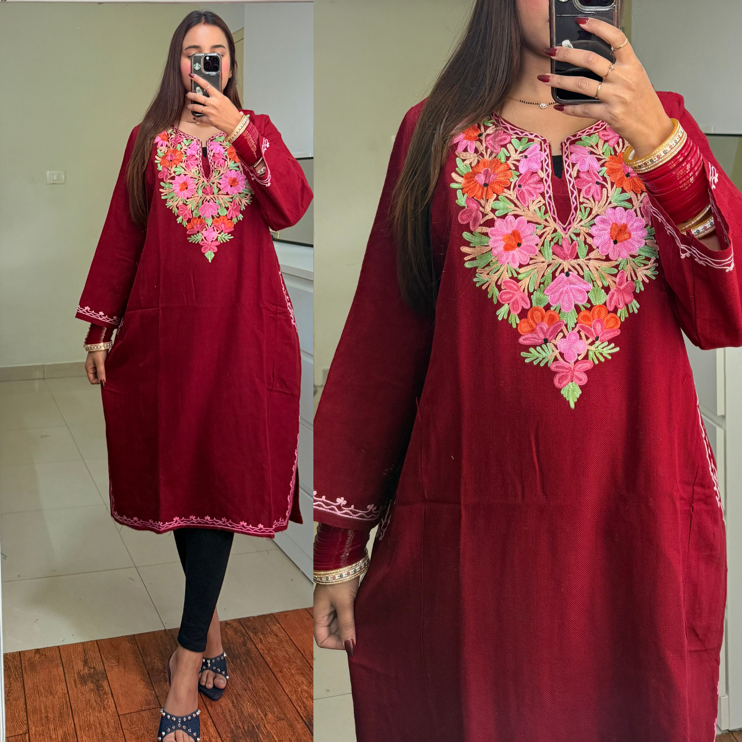 Noori Woolen Kashmiri Pheran- Maroon