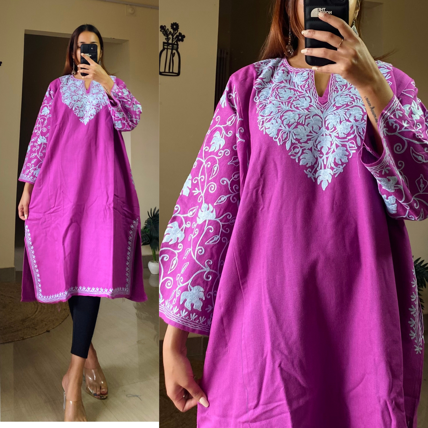 Fitoor Woollen Kashmiri Pheran-Magenta