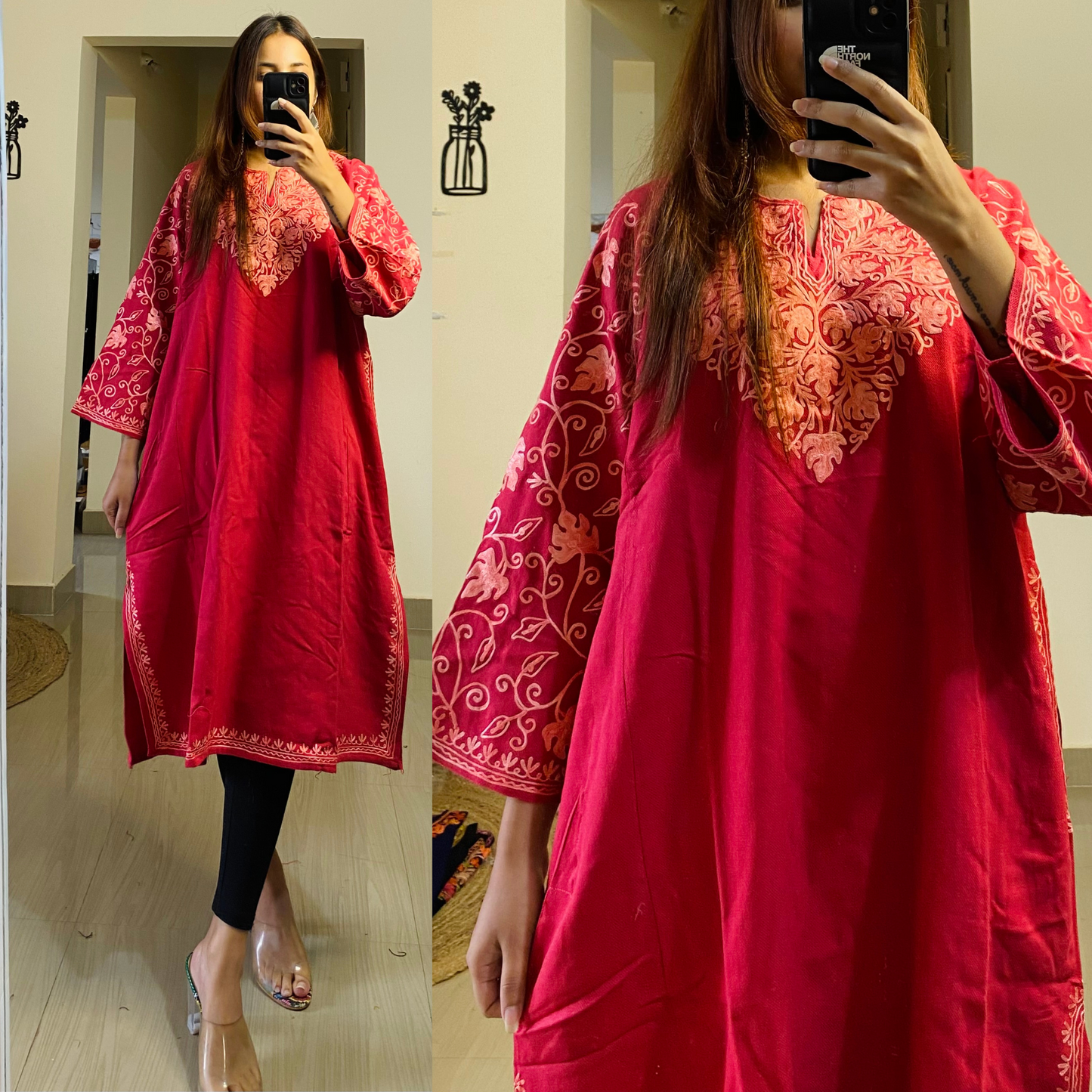 Fitoor Woollen Kashmiri Pheran- Pink