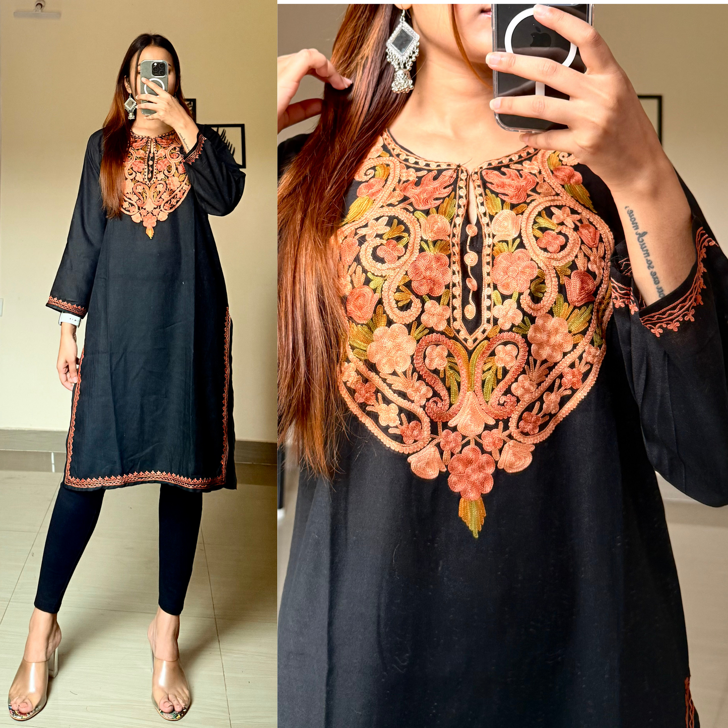 Nora Short Kashmiri Kurti- Black