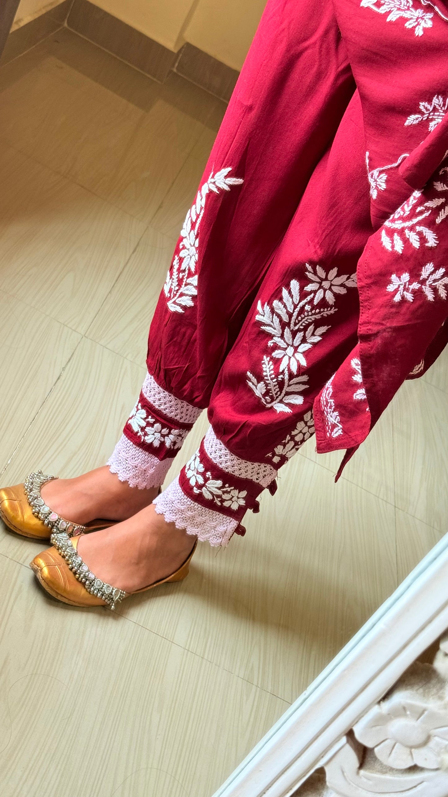 Meher Afghani Chikankari Set-Maroon