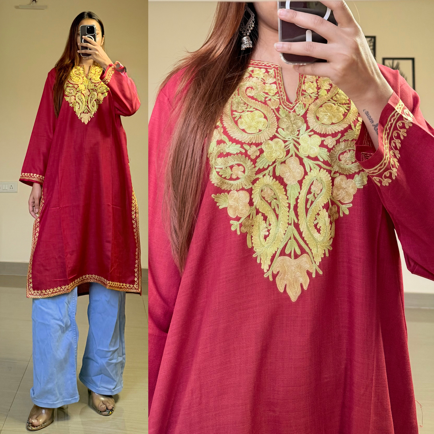 Sufiyana Kashmiri Kurti- Red