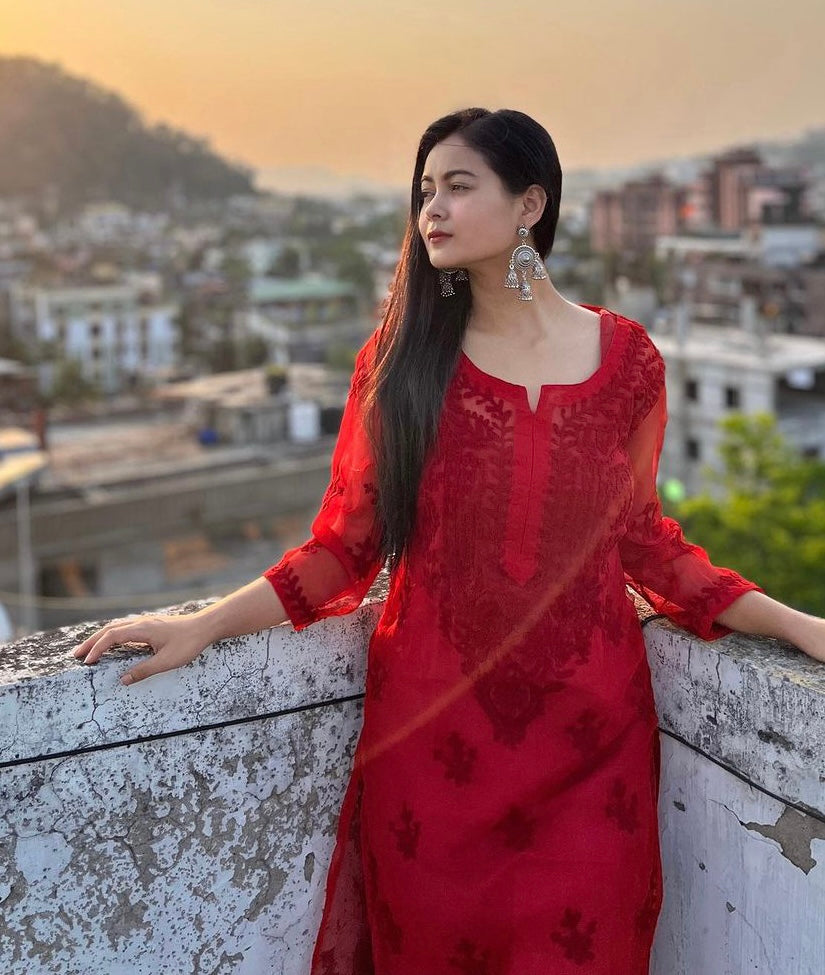 Aimee Baruah in Aari Kurti-Red