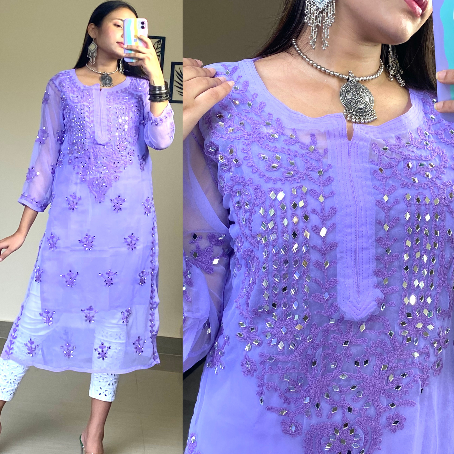 Georgette Mirror Kurti- Lilac