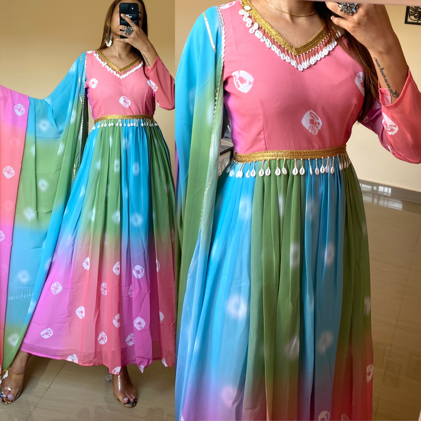 Shell Beaded Gown and Dupatta