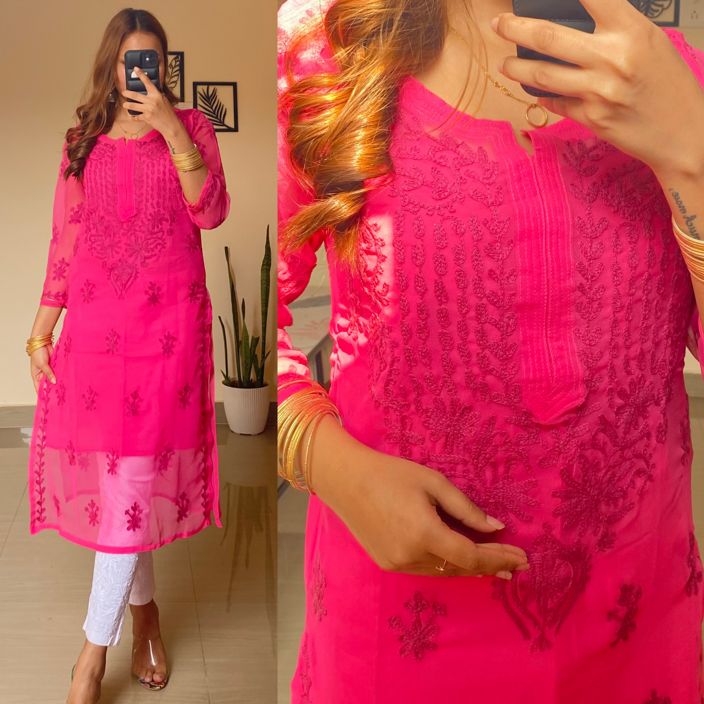 Aari kurti-Pink