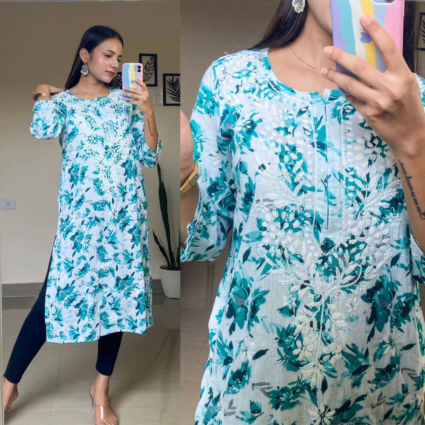 Malmal Cotton Chikankari Kurti