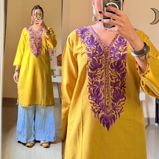 Sufiyana Kashmiri Kurti- Yellow