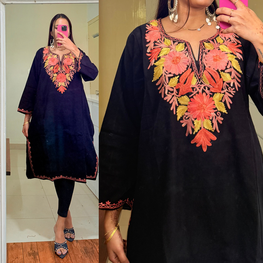 Noori Woollen Kashmiri Pheran-Black