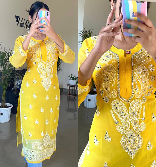 Mirror work Chikankari Kurti