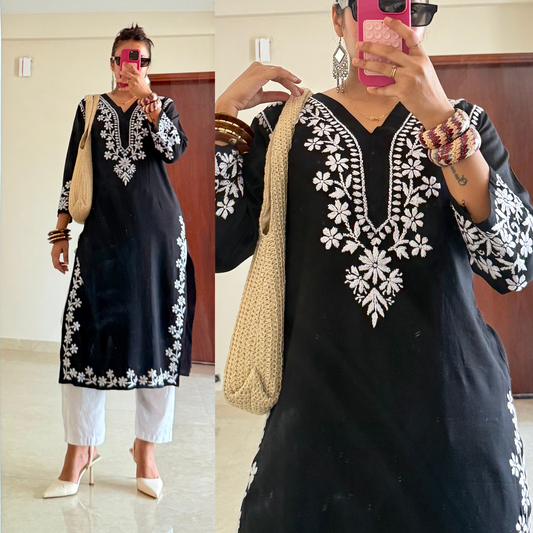 Masakali Chikankari Kurti-Black