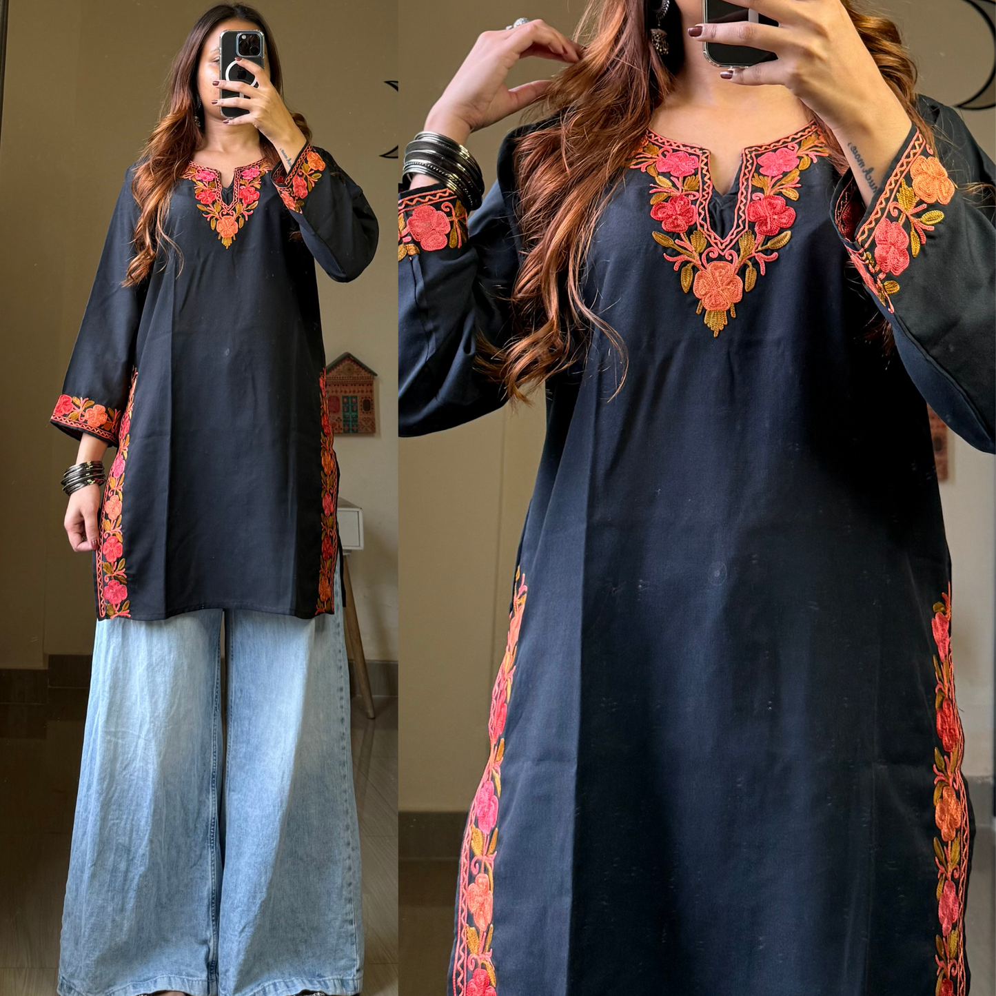 Sufiyana Kashmiri Kurti- Black