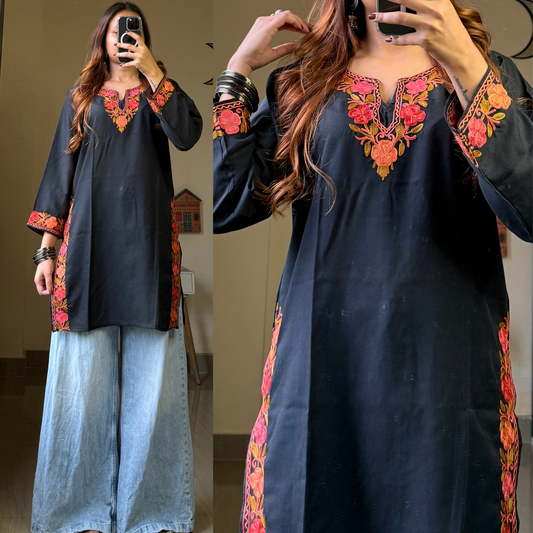 Sufiyana Kashmiri Kurti- Black
