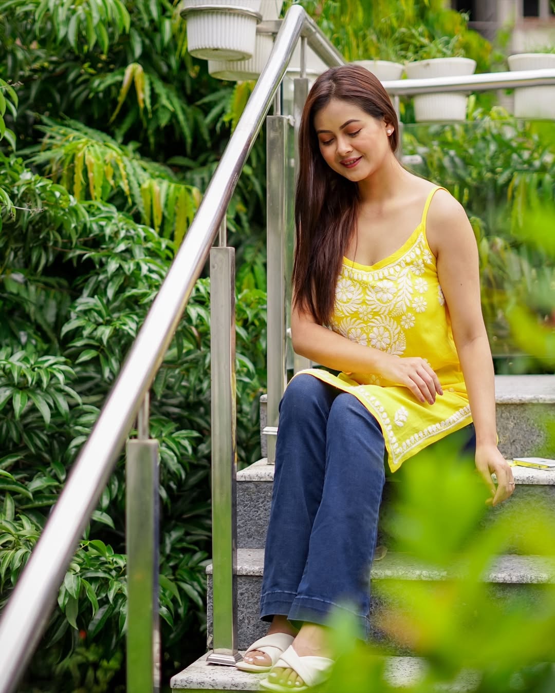 Noor Noodle Strap Chikankari Kurti- Yellow