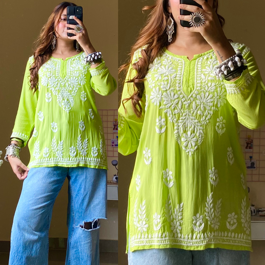 Rini Modal Chikankari Top-Green