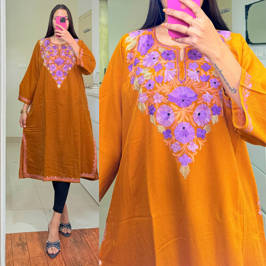 Noori Woollen Kashmiri Pheran-Mustard Yellow