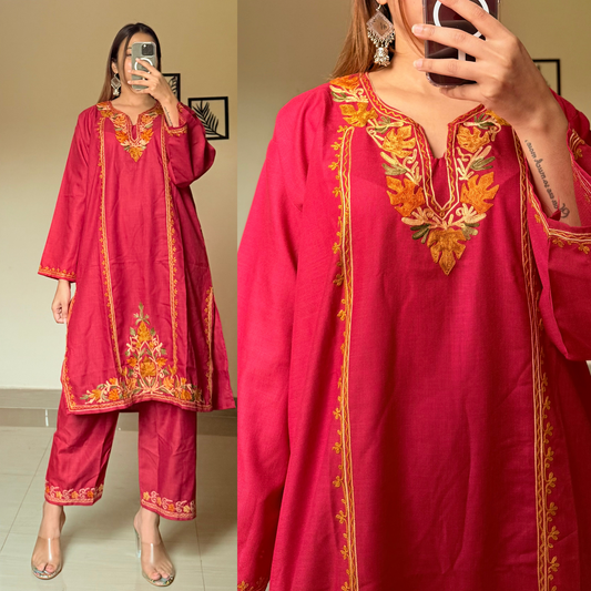 Kohinoor Ruby Cotton Coord Set-Red