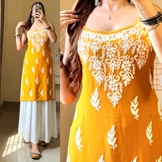 Sitara Noodle Strap Chikankari-Mustard Yellow