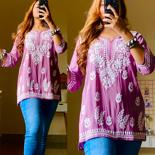 Rini Modal Chikankari Top-Mauve