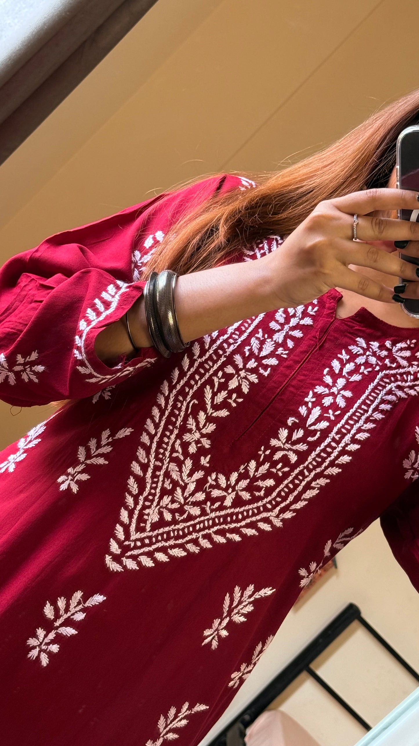 Meher Afghani Chikankari Set-Maroon