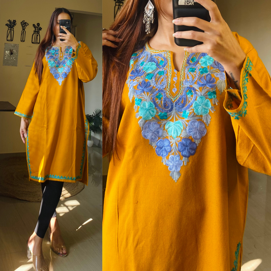 Gauhar Woollen Kashmiri Pheran-Mustard Yellow
