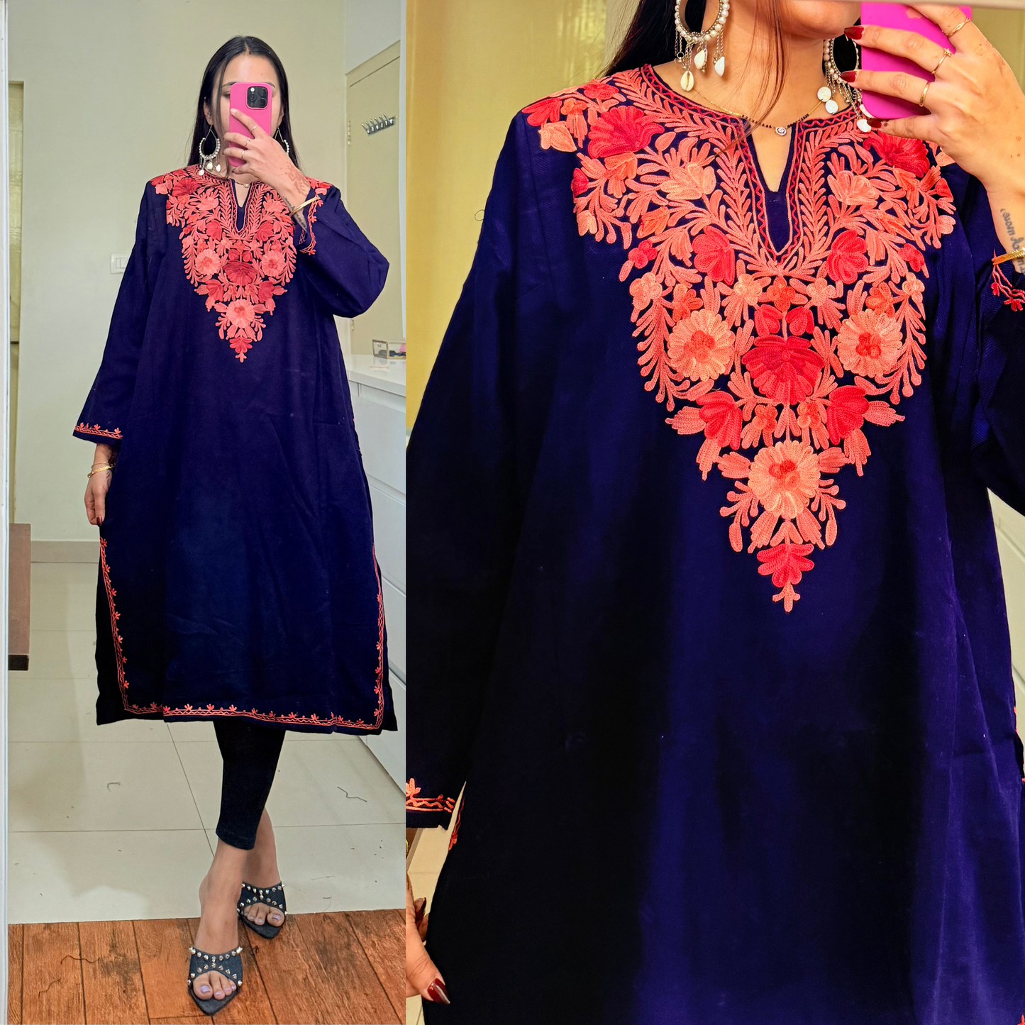 Noori Woollen Kashmiri Pheran-Navy Blue