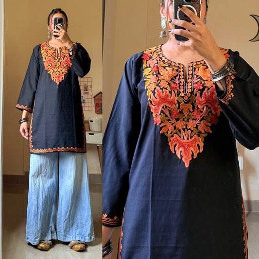 Sufiyana Kashmiri Kurti- Black