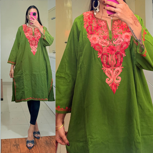Noori Woollen Kashmiri Pheran-Green