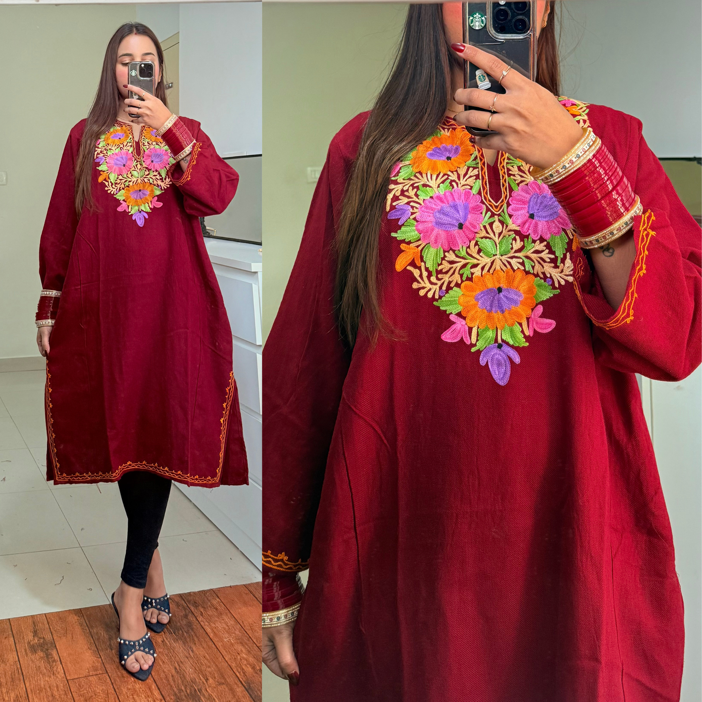 Noori Woolen Kashmiri Pheran- Maroon