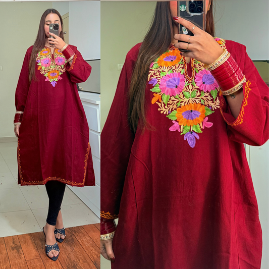 Noori Woolen Kashmiri Pheran- Maroon