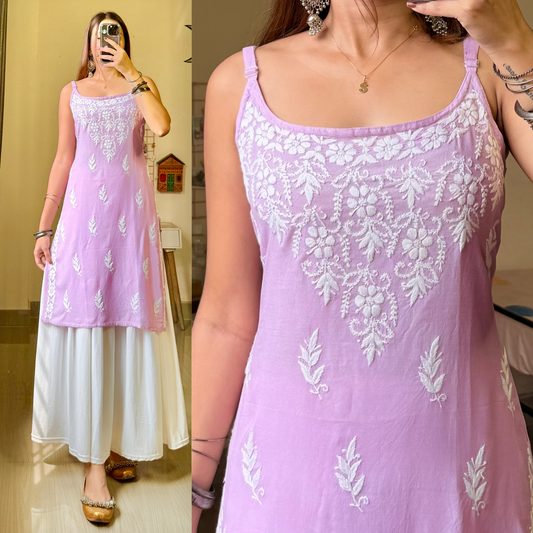 Sitara Noodle Strap Chikankari-Pink