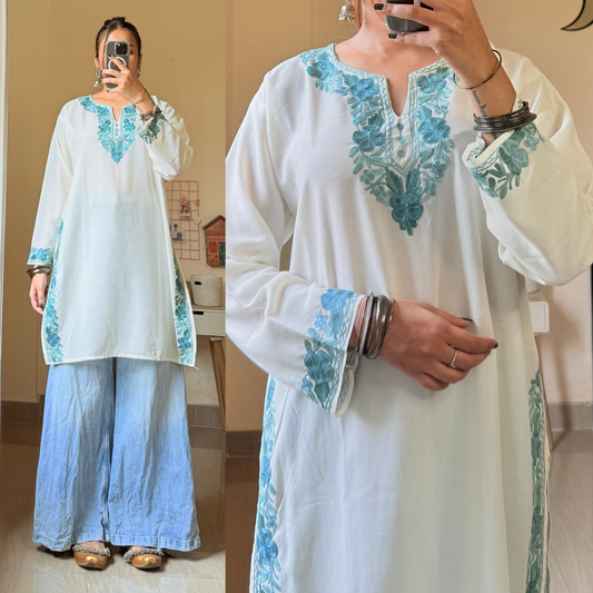 Sufiyana Kashmiri Kurti- White