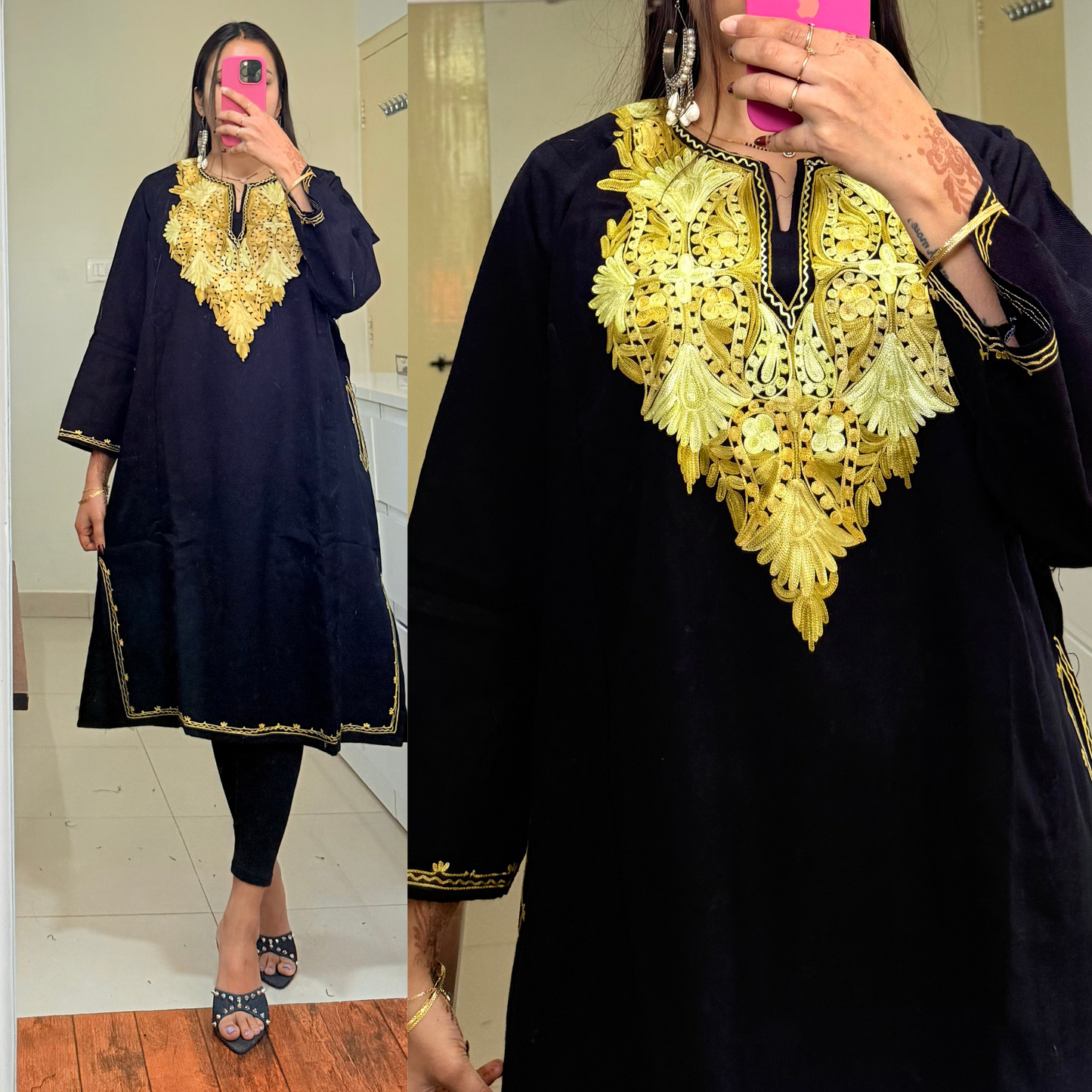 Noori Woollen Kashmiri Pheran-Black