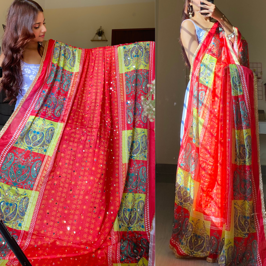 Mirror Work Duptta- Gulbadan