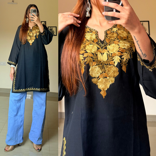 Nora Short Kashmiri Kurti- Black