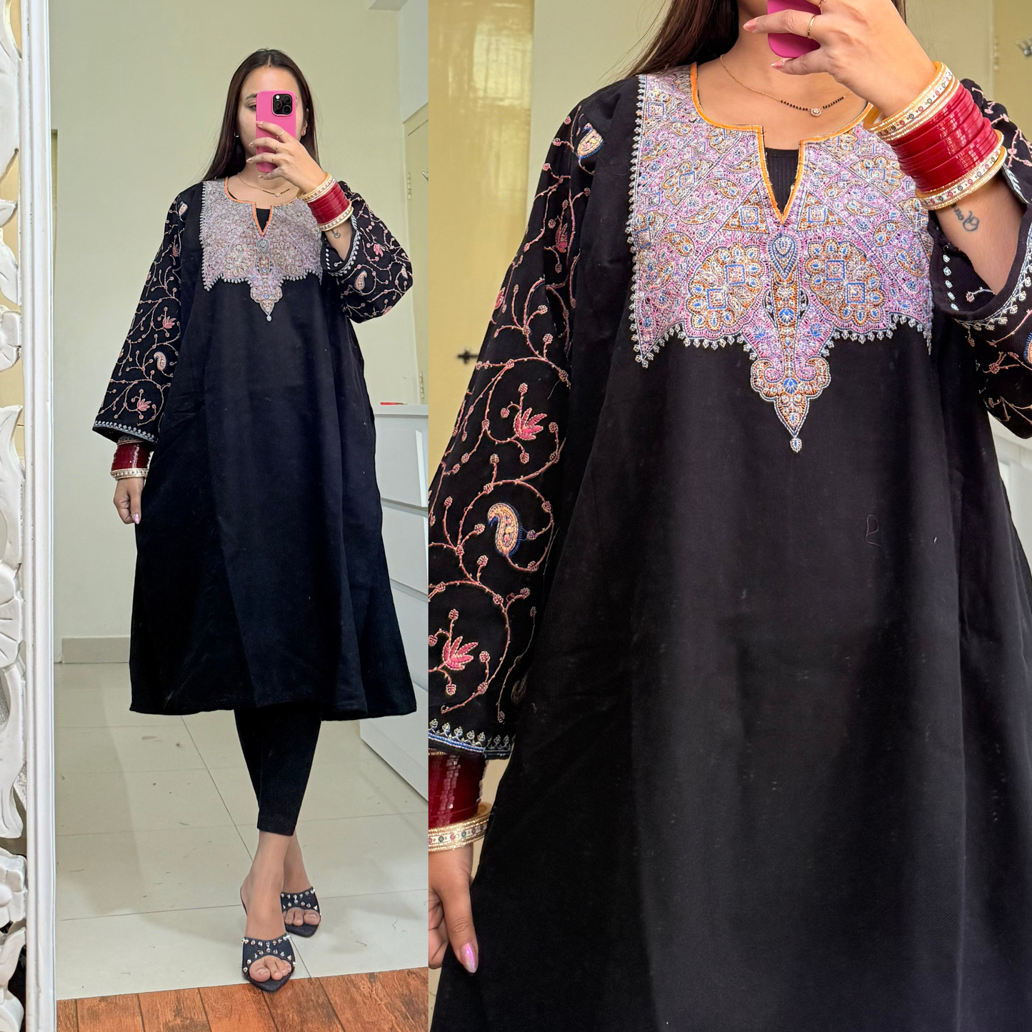 Fitoor Woollen Kashmiri Pheran- Black