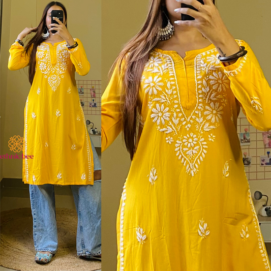 Soha Chikankari Kurti-Yellow