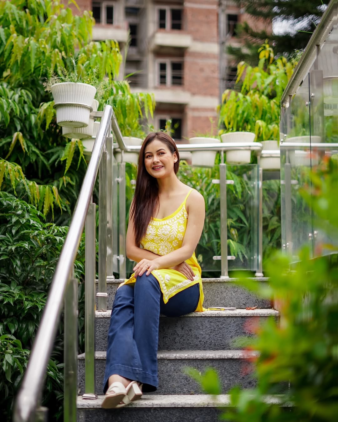 Noor Noodle Strap Chikankari Kurti- Yellow