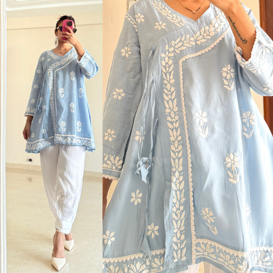 Angrakha Chikankari Set Blue