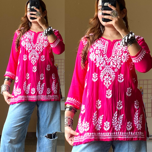 Rini Modal Chikankari Top-Pink