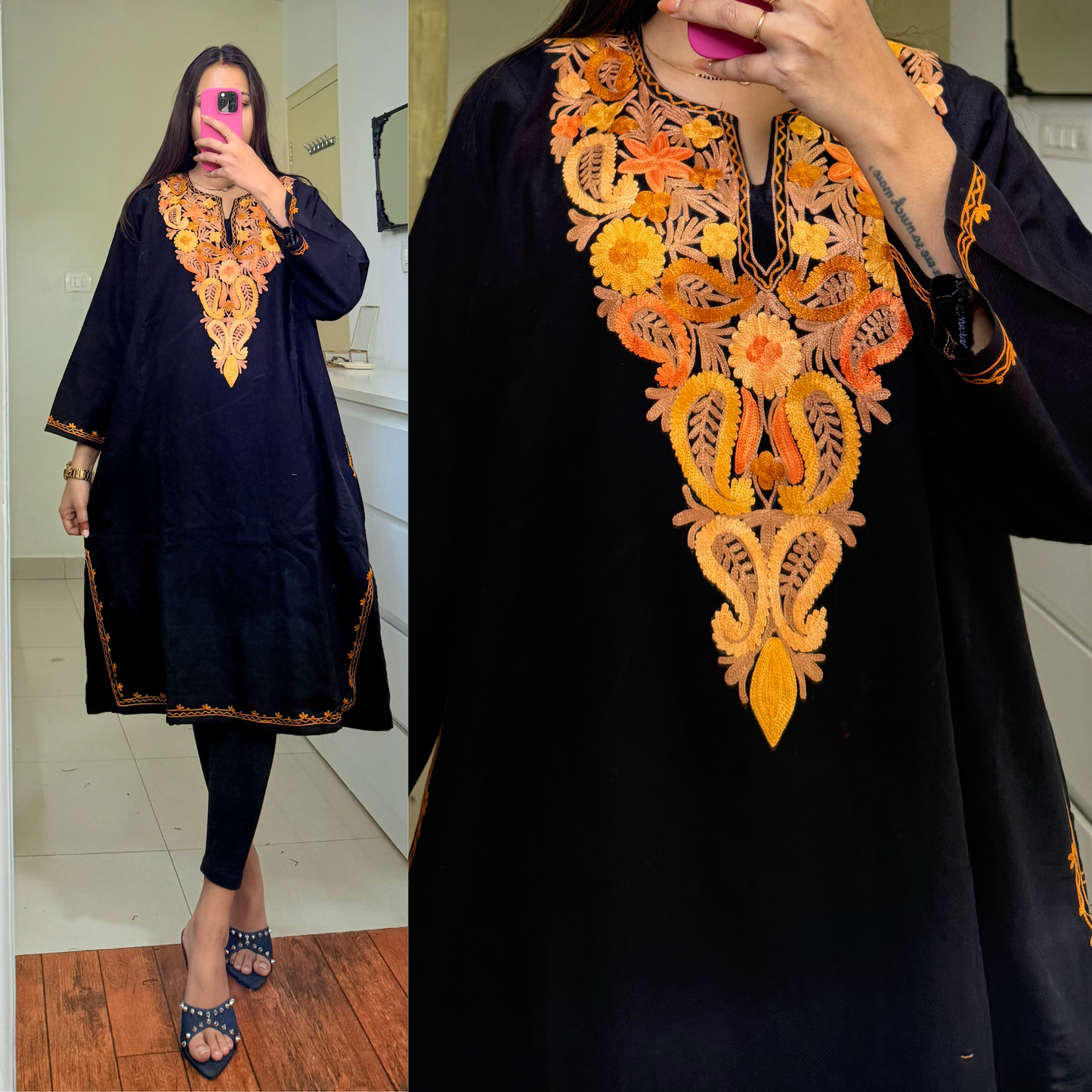 Noori Woolen Kashmiri Pheran- Black