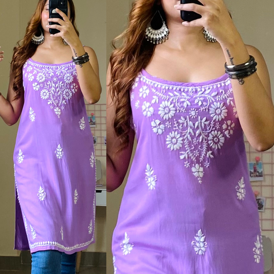 Amaira Noodle Strap Chikankari-Lavender