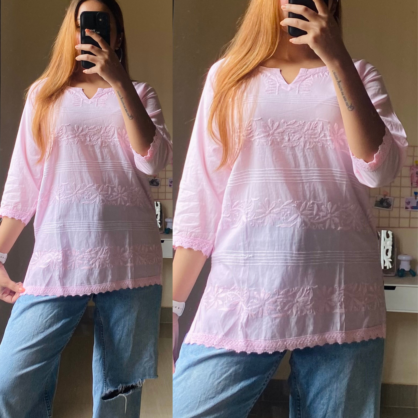 Tina Pastel Cotton Chikankari Top