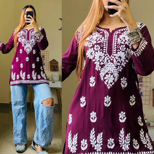 Rini Modal Chikankari Top-Wine