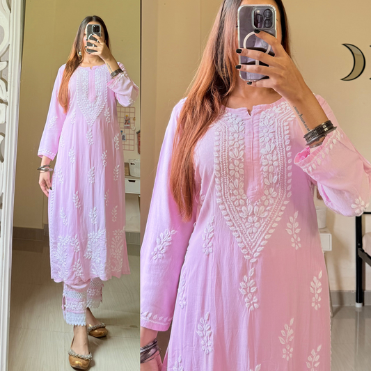 Meher Afghani Chikankari Set-Pink