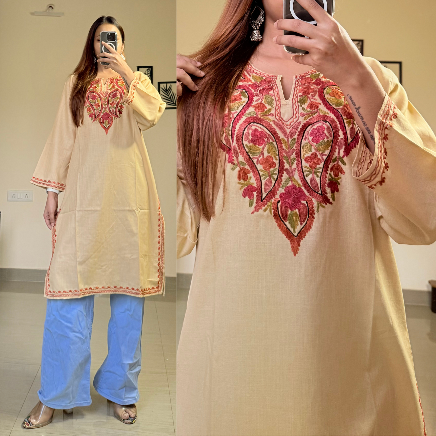 Sufiyana Kashmiri Kurti- Beige