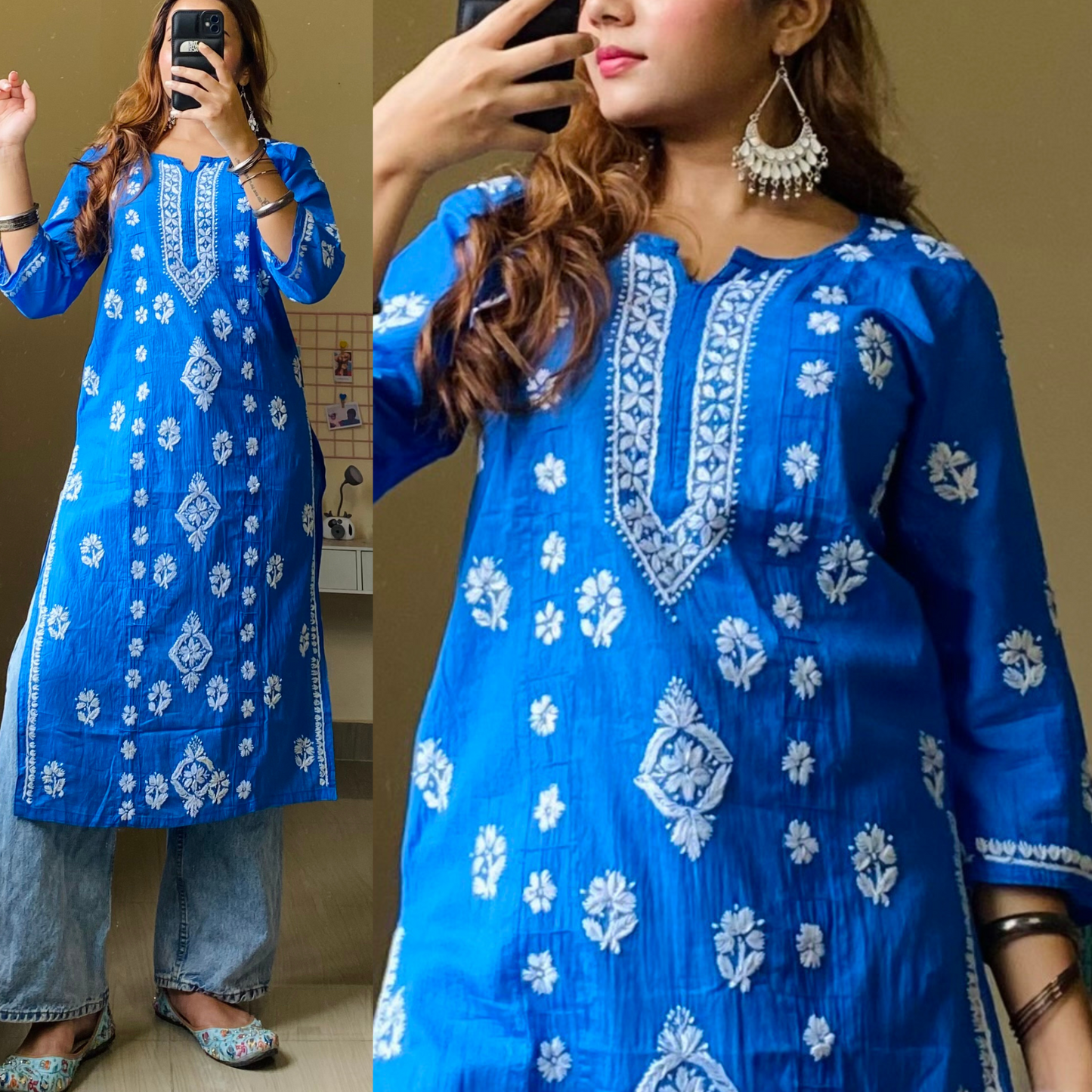 Rubi Cotton Chikankari Kurti-Blue