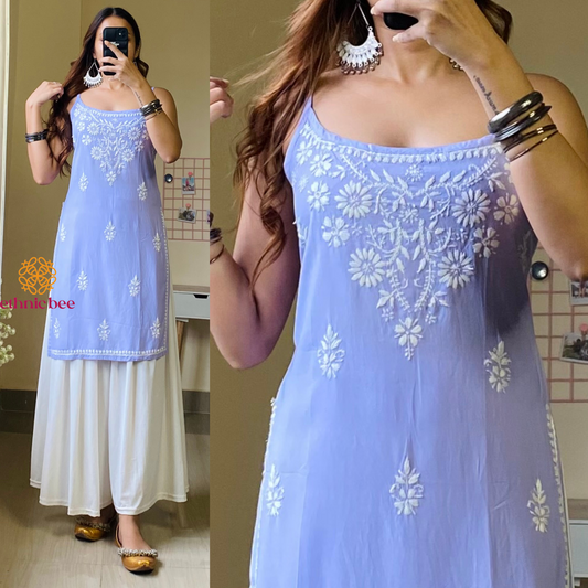 Amaira Noodle Strap Chikankari Kurti-Lilac