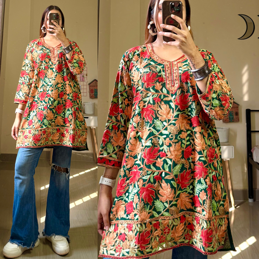 Kasish Kashmiri Aari Kurti-Green